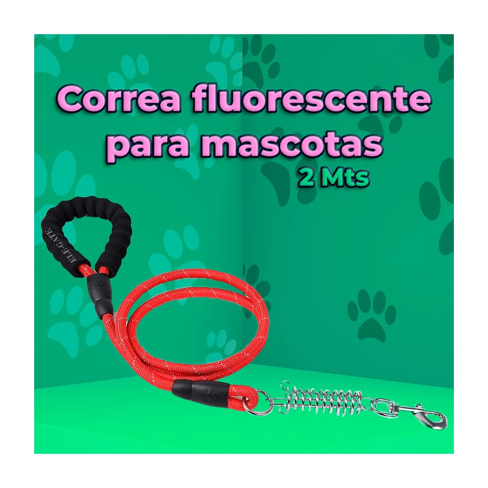 Correa tipo soga con resorte metálico mediano para mascota y sujetador antiderrapante, variedad de colores
