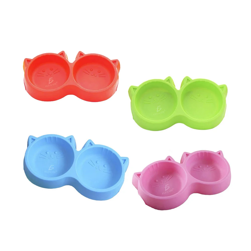 Plato doble de plástico en forma de gatos con gomas antideslizantes, variedad de colores