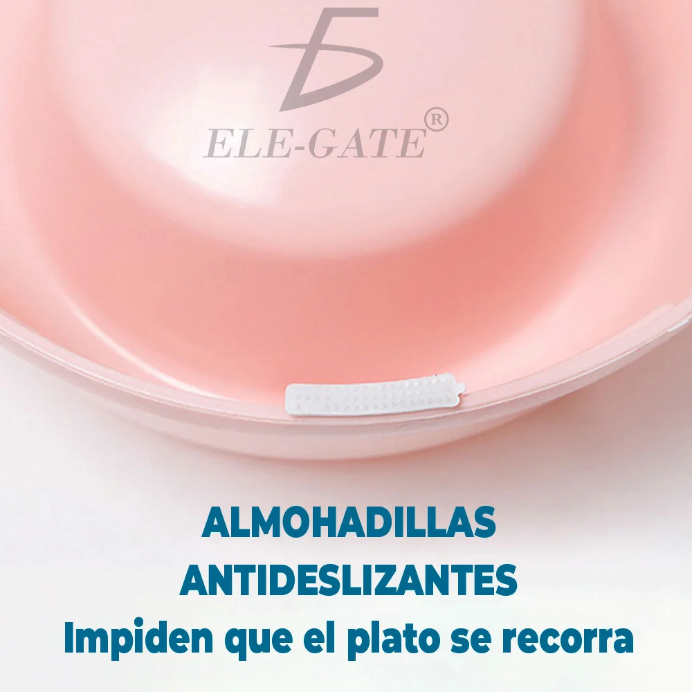 Plato doble redondo de plástico con compartimento dispensador de agua para mascotas, variedad de colores
