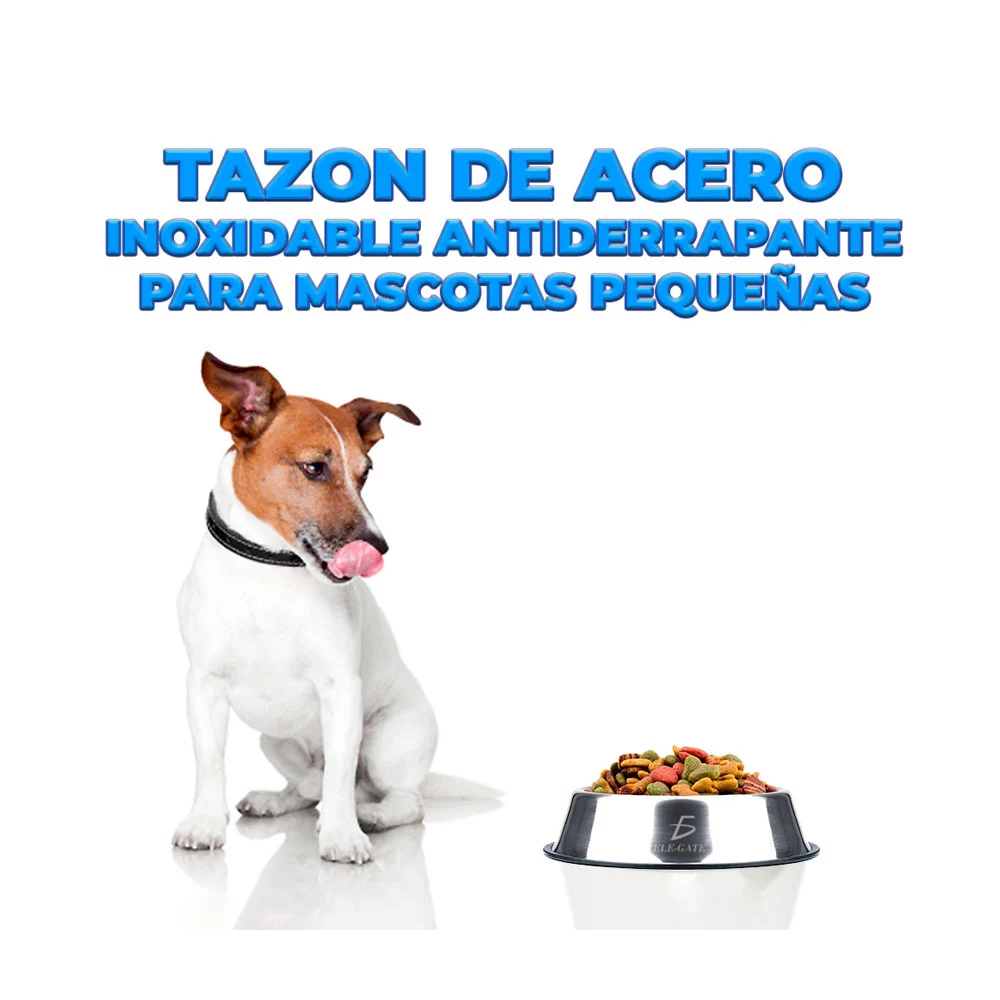 Plato recipiente redondo de acero inoxidable + gomas antideslizantes, para mascotas de raza pequeña