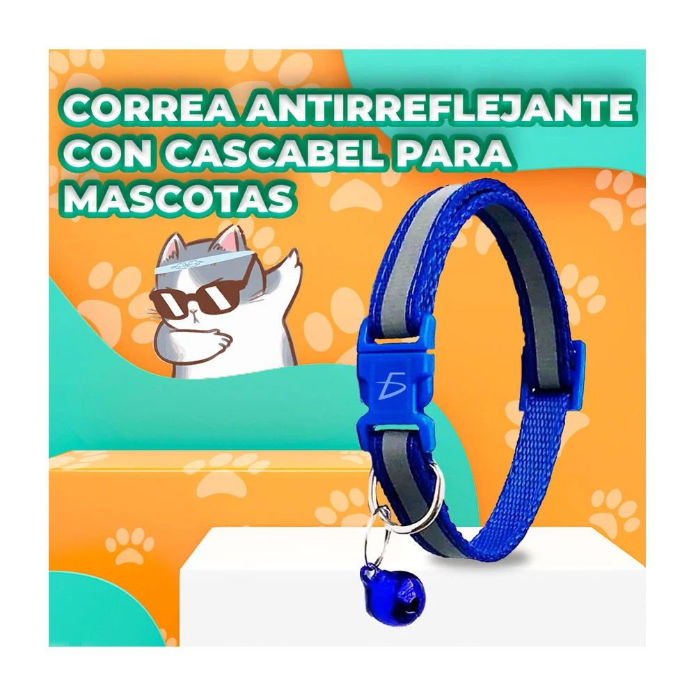 Collar para mascotas con cascabel, tira reflejante y broches ajustables de colores, variedad de colores / mas.09.7