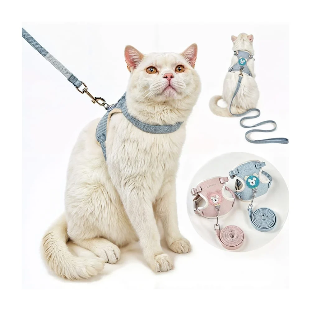 Juego de correa con pechera para gato pequeño con detalle de oso kawaii, variedad de colores / mas.25.16