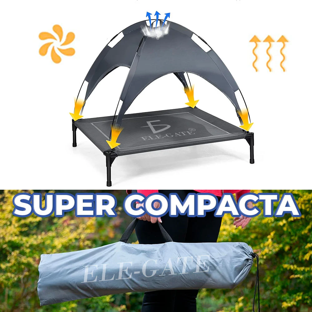 Cama tipo hamaca portátil con toldo anti rayos uv para perros