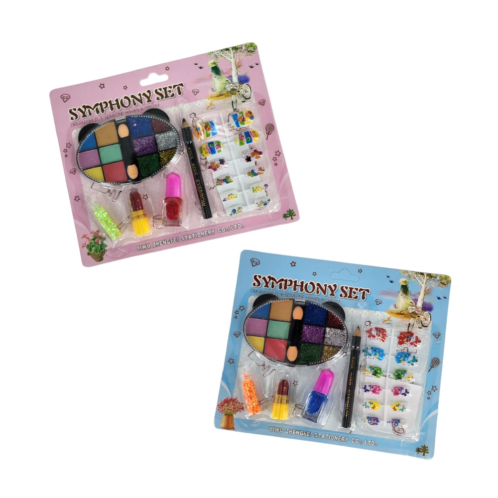 Blíster de maquillaje infantil de juguete con paleta de sombras en forma de oso, uñas postizas y lápiz delineador, variedad de colores / zf-0878