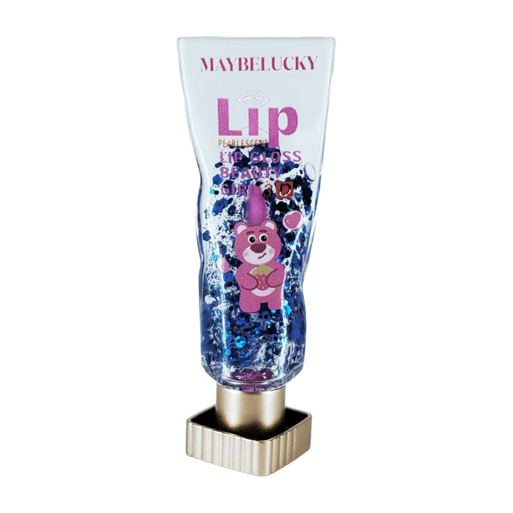 1pza Gloss brillo labial mágico con glitter y estampado oso lotso, variedad de colores / maybelucky lip 3d