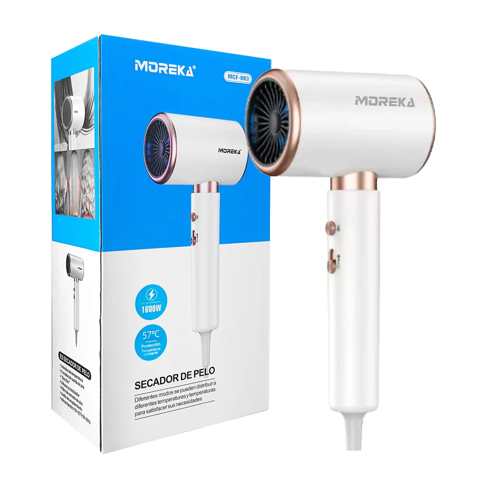 Secadora eléctrica profesional moreka con 3 niveles de temperatura para el cabello, 1600w, variedad de colores / mcf-003