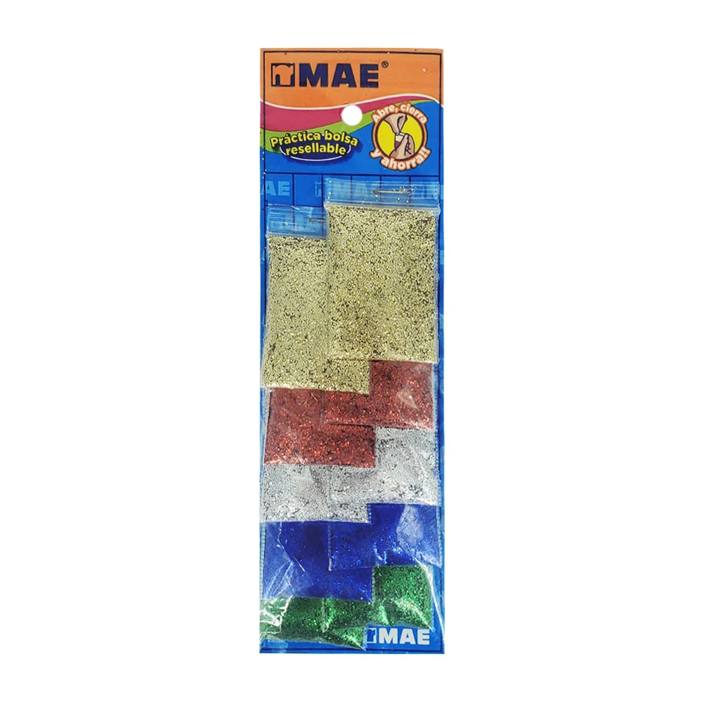 Blíster con 10 bolsas de diamantina, distintos colores de 5g / mdf-bl105s