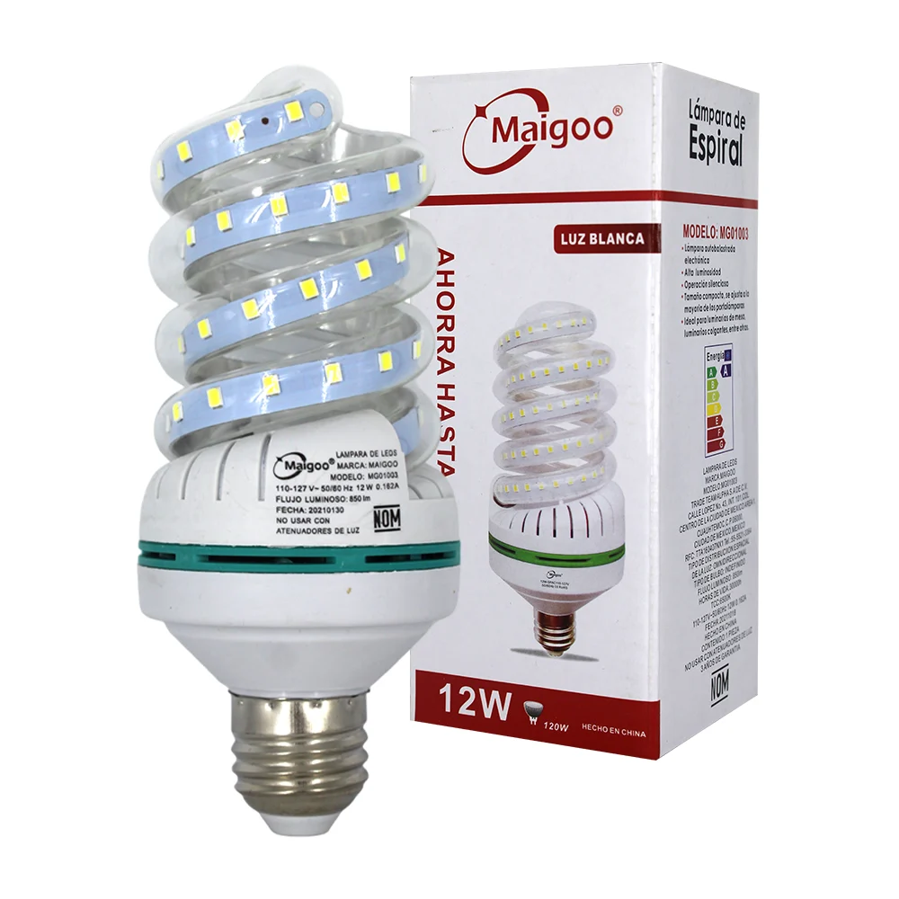 Foco led ahorrador maigoo con forma espiral de luz fría y consumo de 12 watts / mg01003