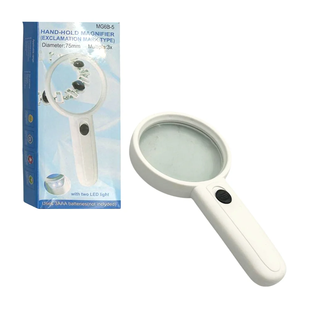 Lupa de mano con luz led, lente de 7.5cm y aumento 3x / hand-hold magnifier / mg6b-5