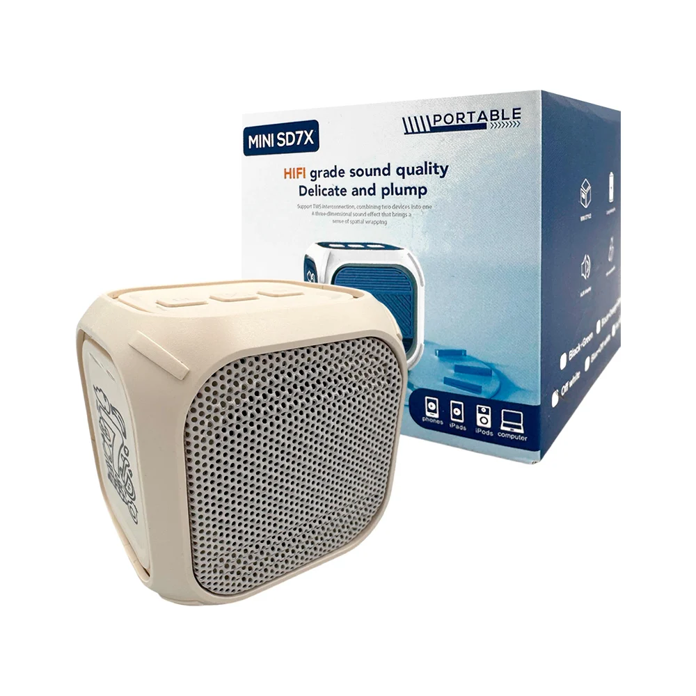 1pza Mini bocina inalámbrica, recargable, en forma de cubo, con estampado decorativo, diseño minimalista, puertos de conexión y botones de reproducción superiores / bocina 7 / mini sd7x