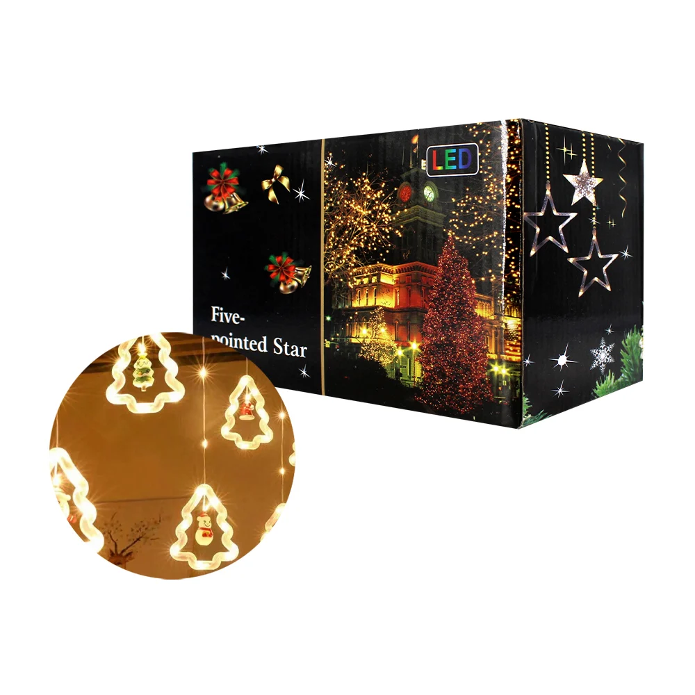 Serie de luces led con contorno de arboles pinos + mini figuras navideñas, variedad de colores / mj-108