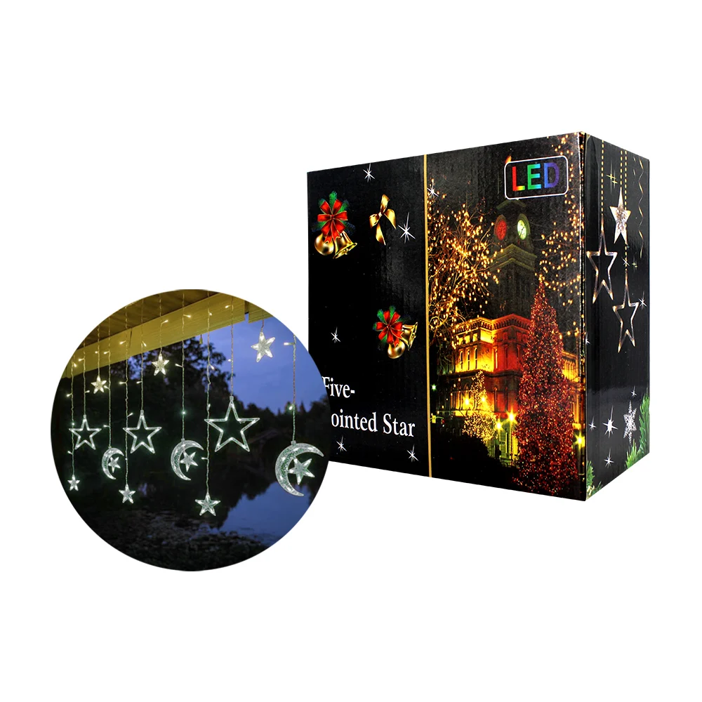 Serie de luces navideñas con forma de lunas y estrellas de diversos tamaños, variedad de colores / mj-113