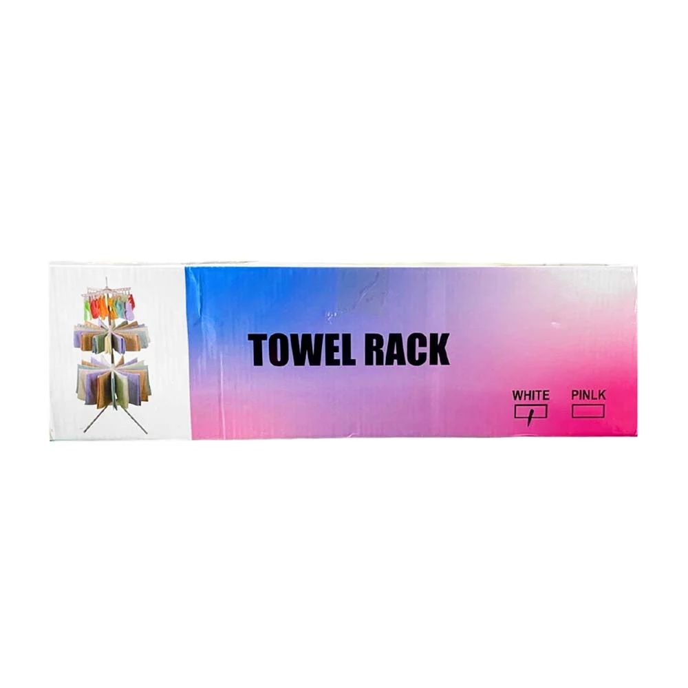 Tendedero perchero metálico montable en forma de torre con 3 niveles para ropa, color rosa o blanco / towel rack
