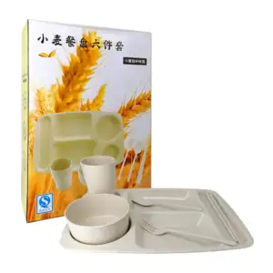 Caja con plato charola de plástico 5 compartimentos + tazón, vaso y c…