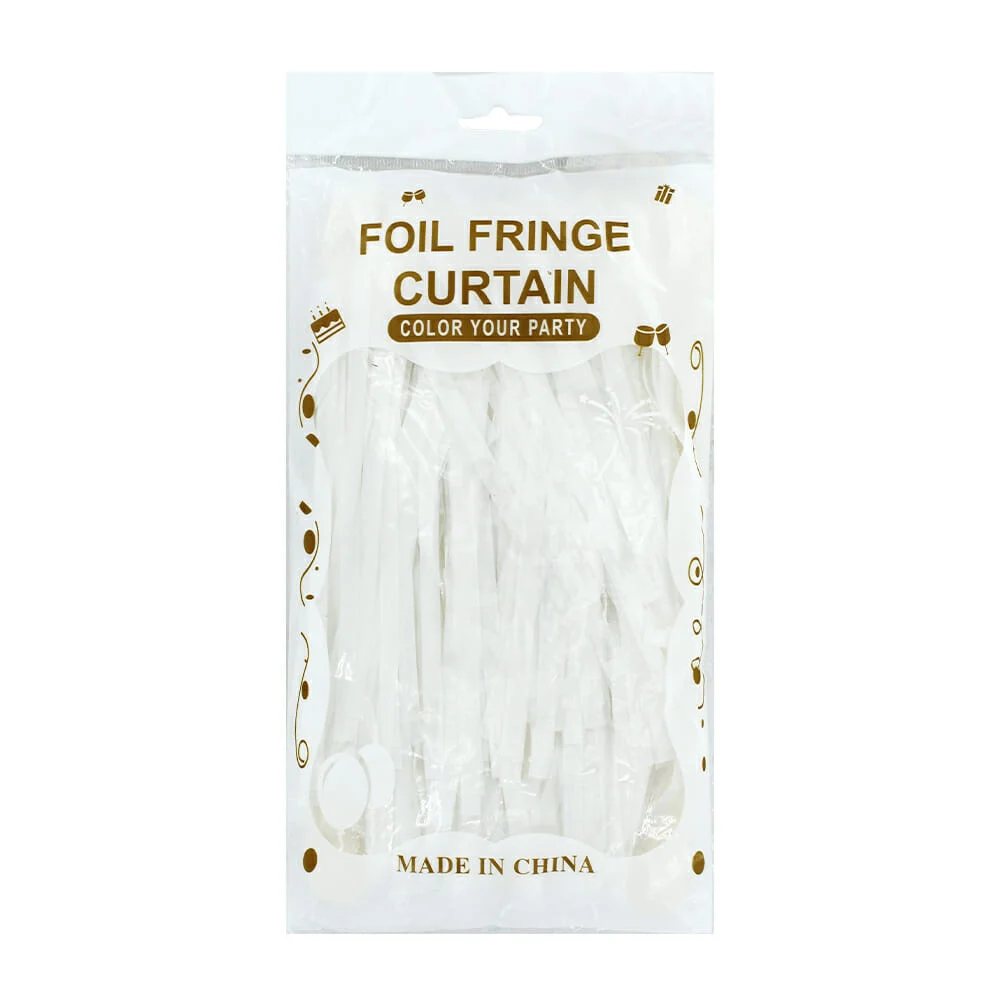 Cortina lisa foil fringe curtain de color blanco plastificada para fiesta / ml-61
