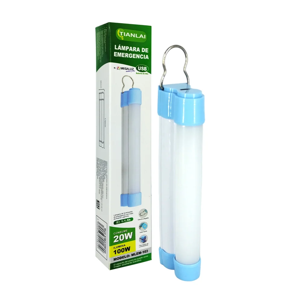 Lámpara led portátil para emergencia con consumo de 20w, luz de 8000k, 800lm, 34x170mm, doble imán y gancho colgante / tianlai / megaluz / mlem-103