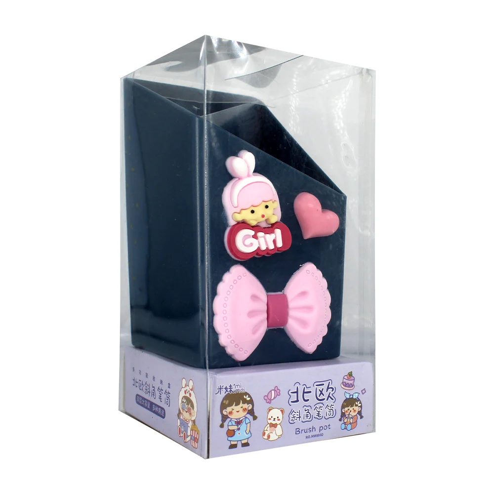 Organizador lapicero de 2 compartimentos en forma cuadrada con stickers, variedad de colores / mm8860