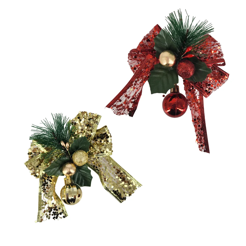 Blíster 2 moños navideños medianos con esferas y lentejuelas, variedad de colores / sd-2926