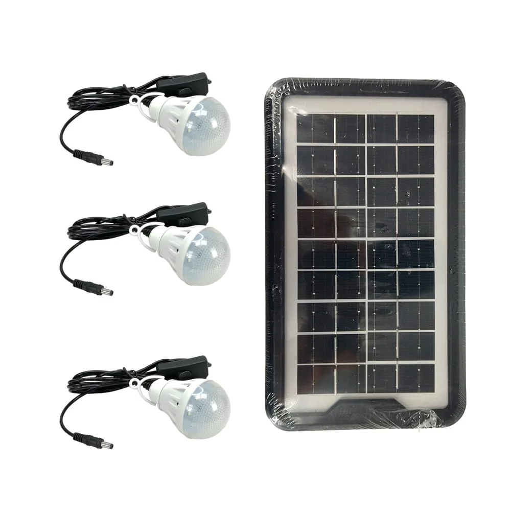 Mini sistema de iluminación solar moreka con lámpara, juego de 3 focos y panel solar / mor-15