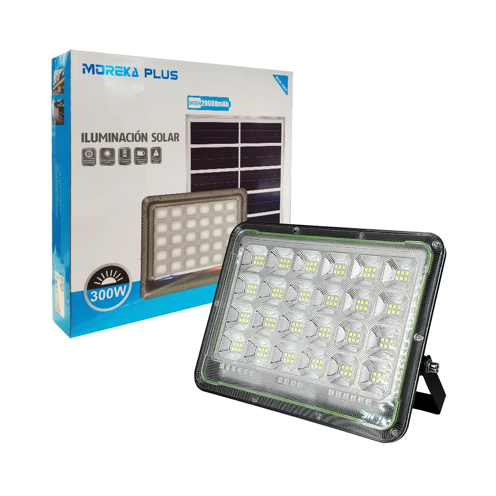 Set lámpara  reflectora + control remoto y panel solar con grado de protección de ip67, 300w, 20000mah / mor-300x