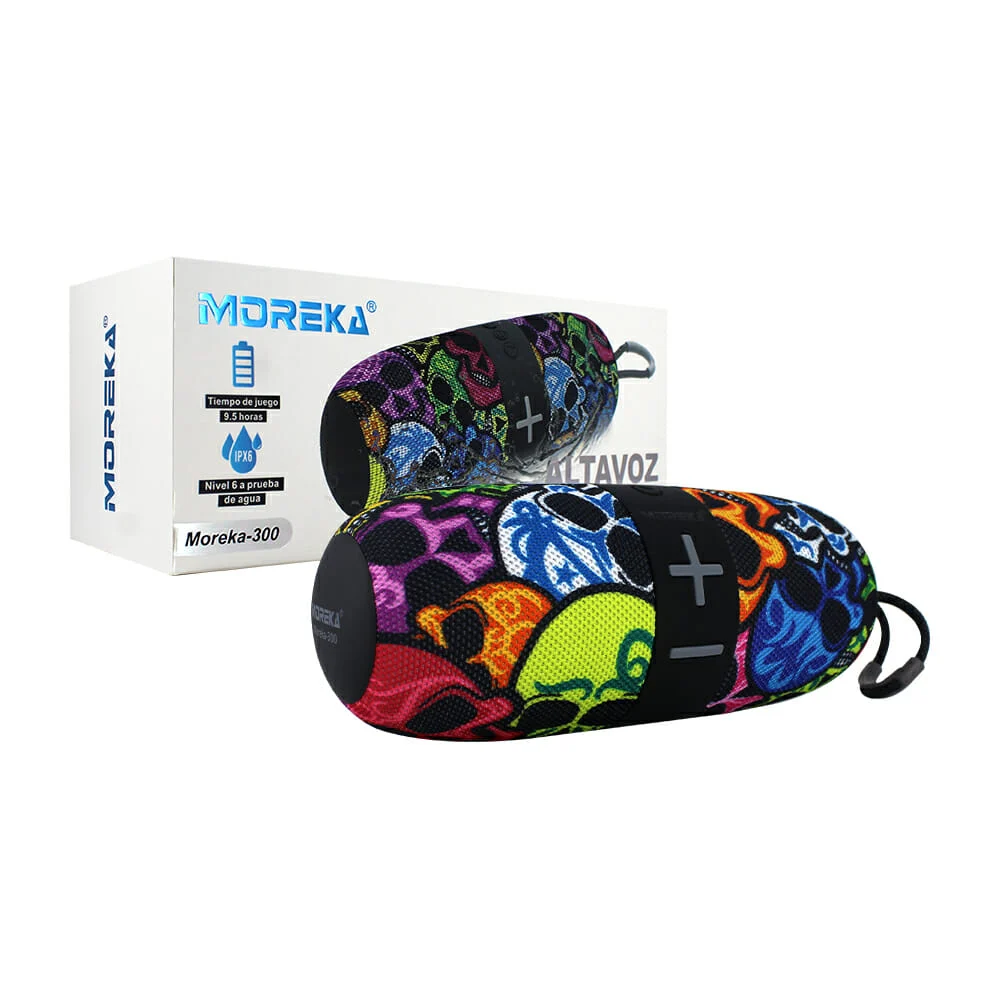 Bocina altavoz inalámbrica moreka bluetooth con correa y protección ipx6, variedad de diseños / m-300
