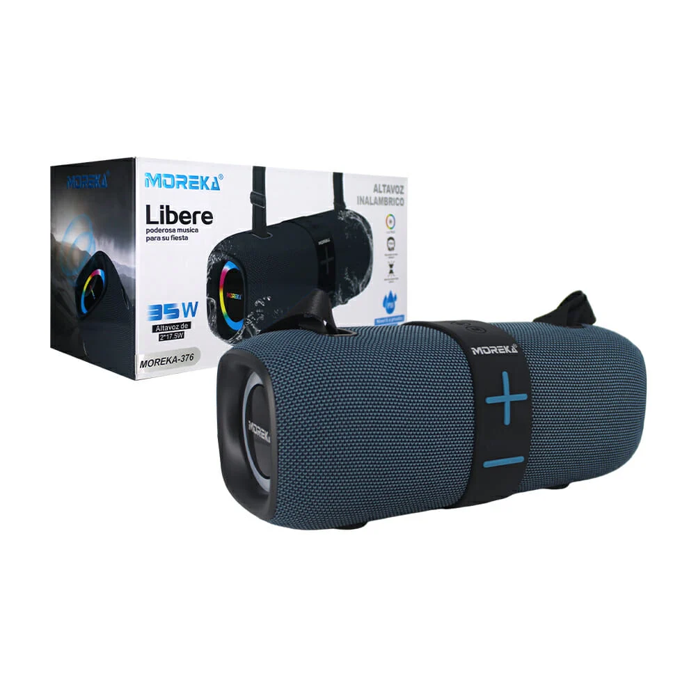 Bocina cilíndrica moreka bluetooth con luces rgb, ranuras y correa, variedad de colores / m-376