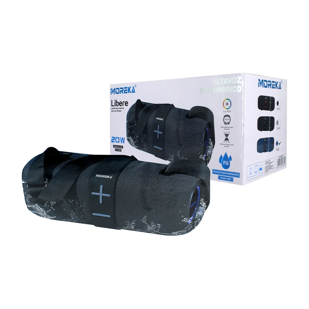 Bocina cilíndrica bluetooth con luces led y correa, variedad de colores / moreka-385