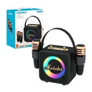 Bocina de karaoke bluetooth multifuncional con 2 micrófonos incluidos…