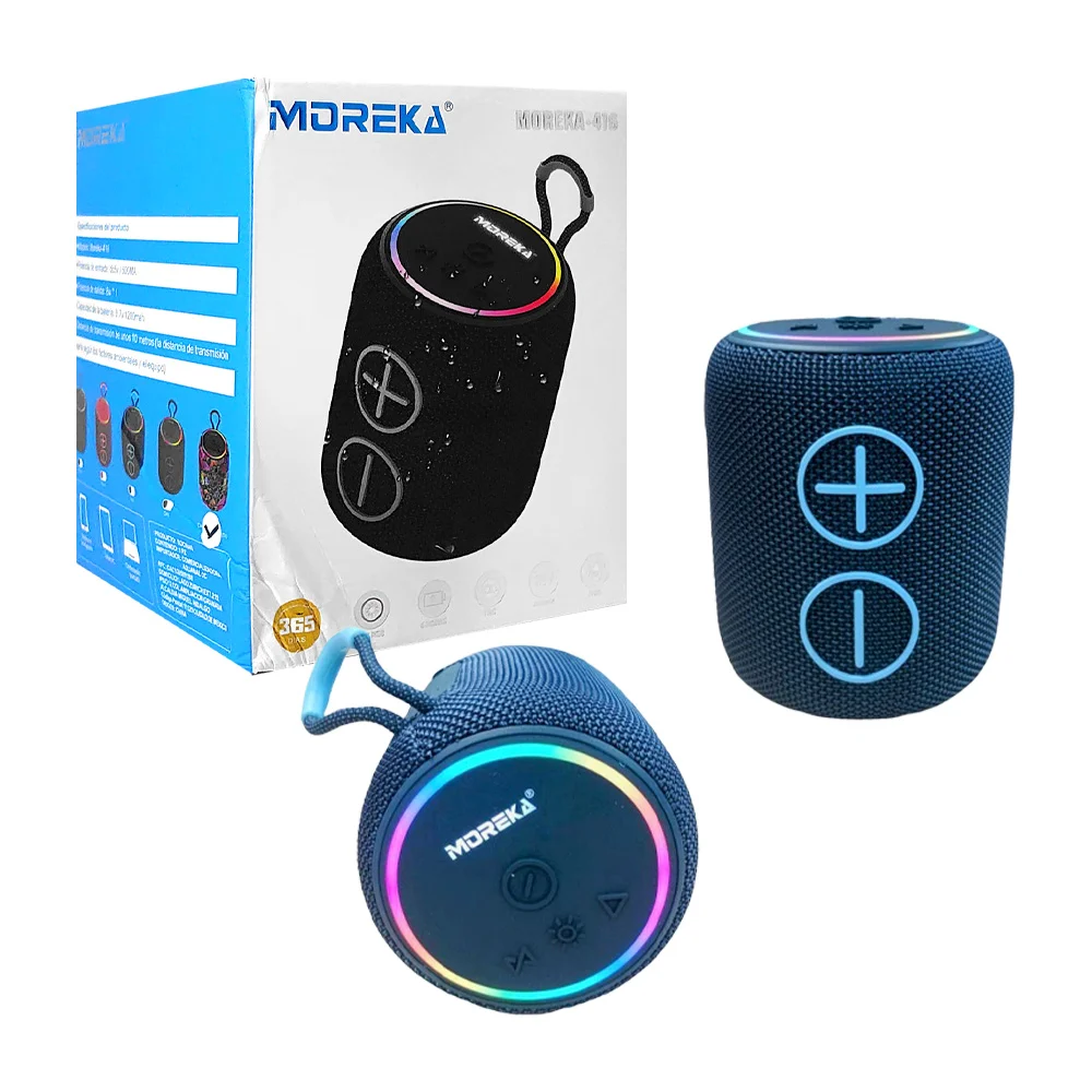 Bocina moreka bluetooth cilíndrica portátil con luz rgb, entrada para memoria usb y tarjeta tf, variedad de modelos / moreka-416
