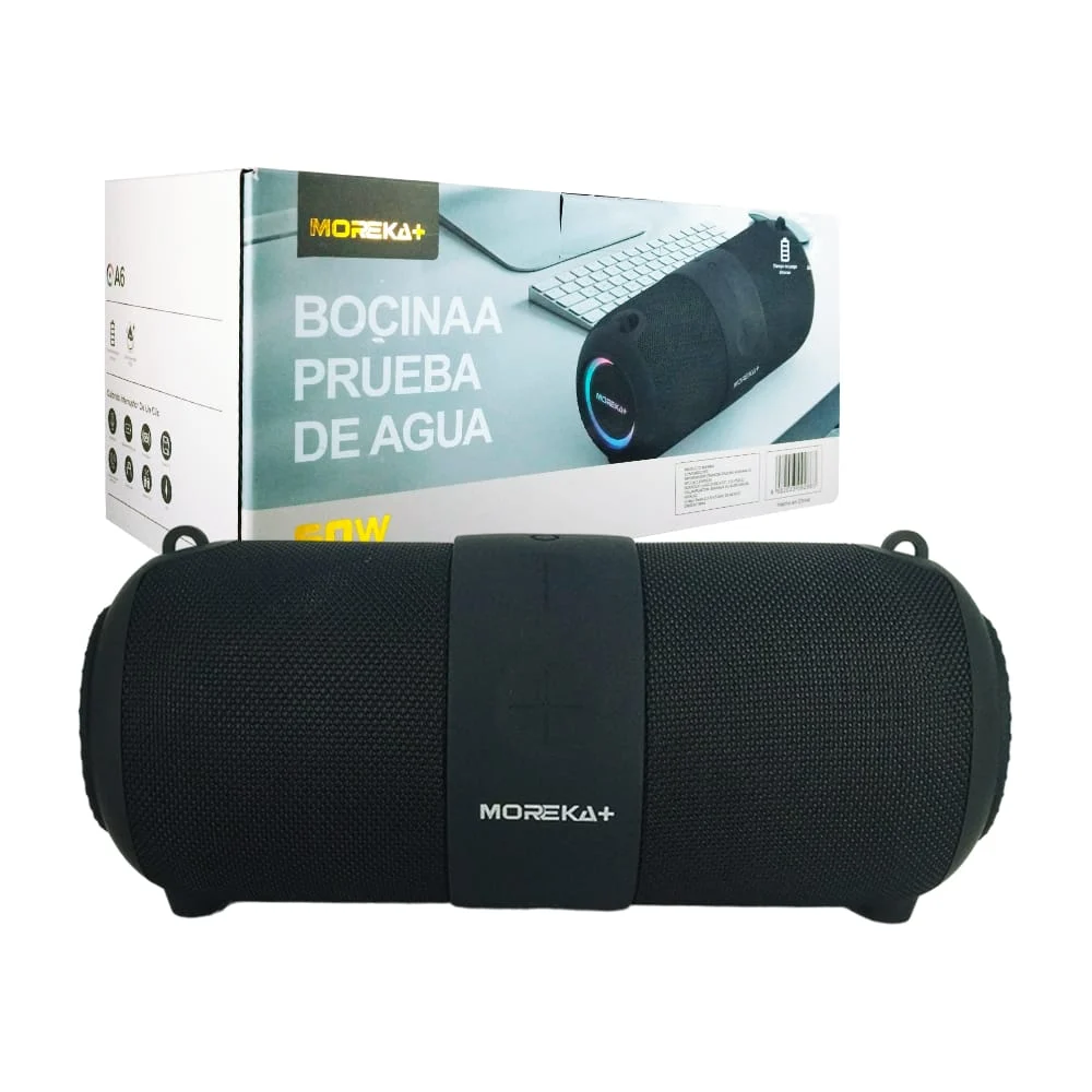 1pza Bocina inalámbrica cilíndrica, con cuerpo tipo mallado, botones de reproducción, asa colgante, puertos de carga / conectores e iluminación rgb lateral, variedad de funciones / 60w / a6 / moreka