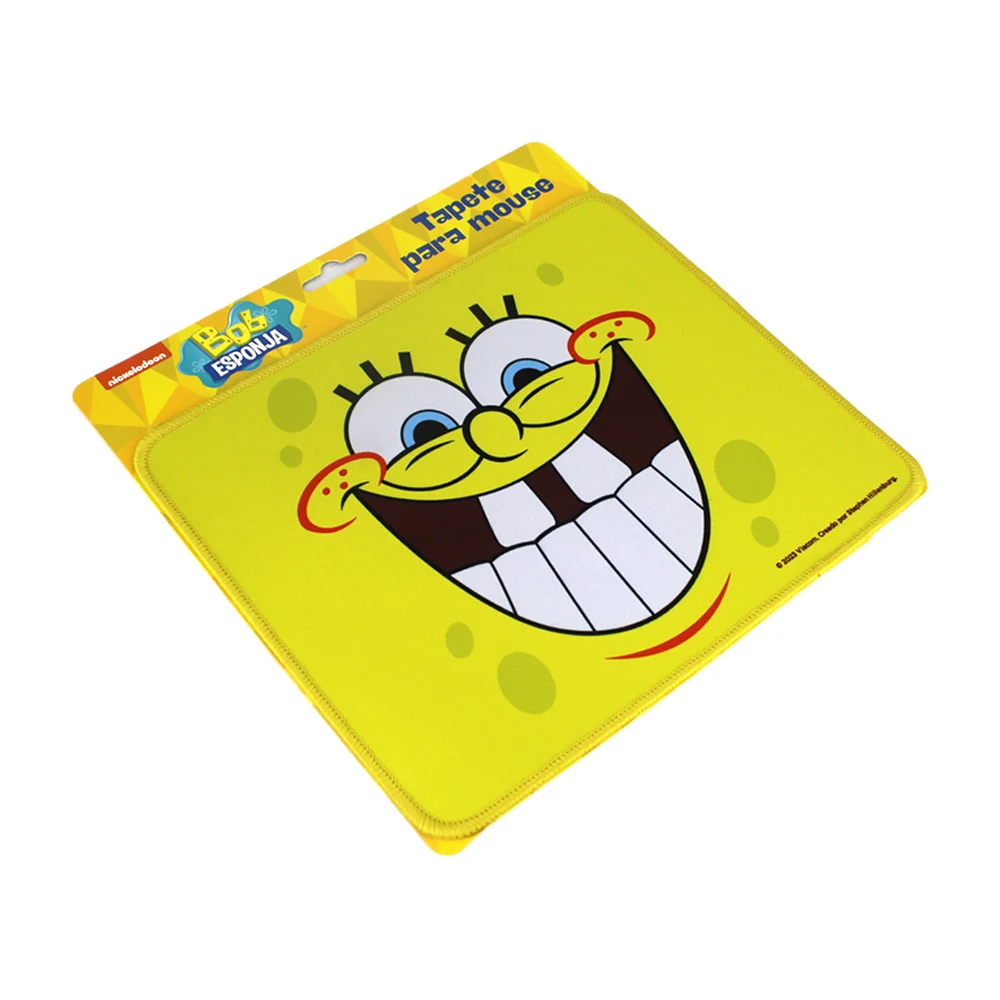 1pza Mouse pad cuadrado mediano, antideslizante, con bordes cosidos y estampado de bob esponja / 24x20cm / mp-bob-01