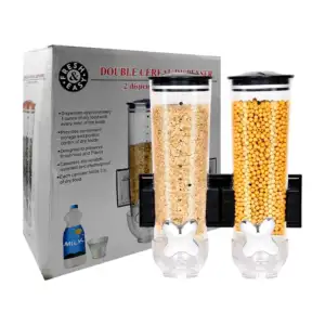 Dispensador cilíndrico transparente doble para cereal con 2 perillas …