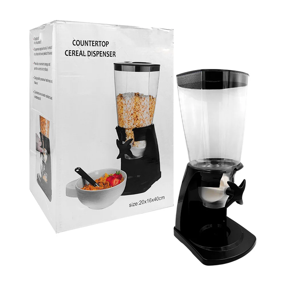 Dispensador transparente de cereal con capacidad de 3 litros y perilla giratoria, 20x40x40cm / countertop cereal dispenser / mpg-869