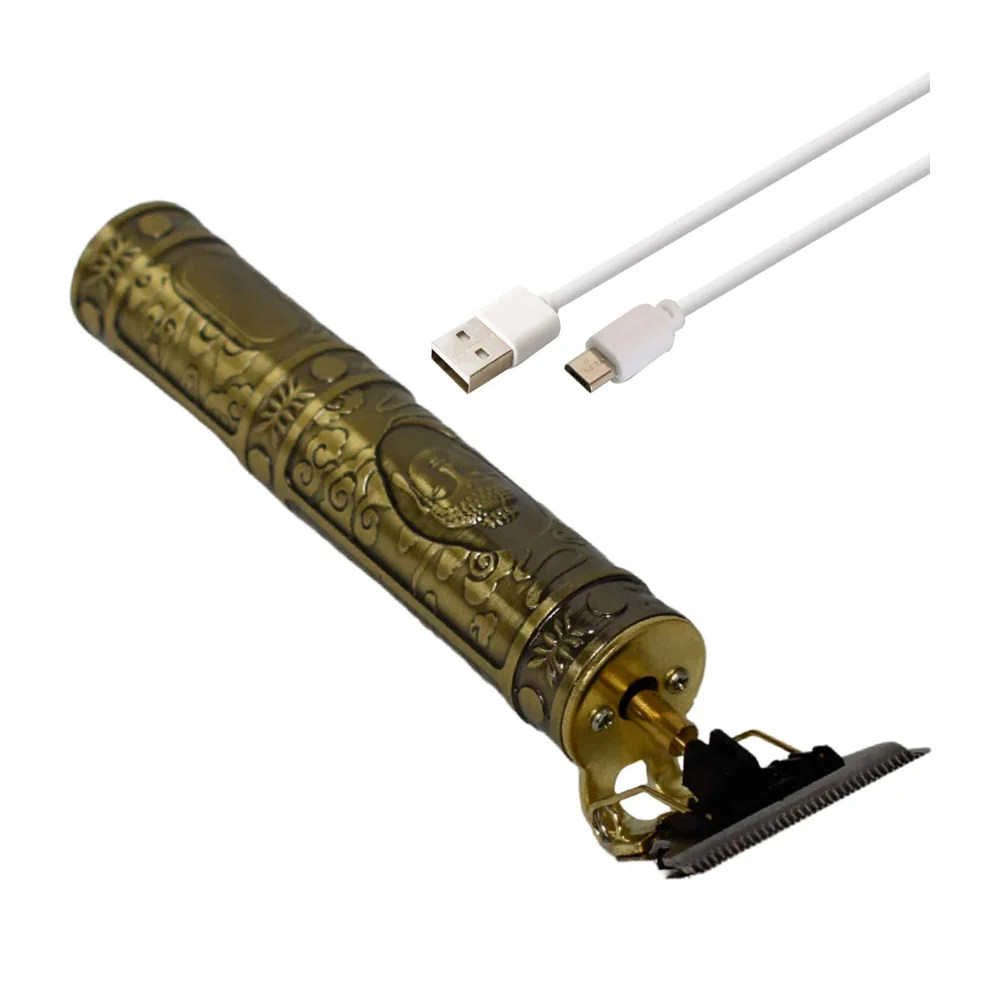 Máquina trimmer inalámbrica con diseño de buda vintage plateada y 3 peinetas intercambiables para cortar el cabello / mr-091