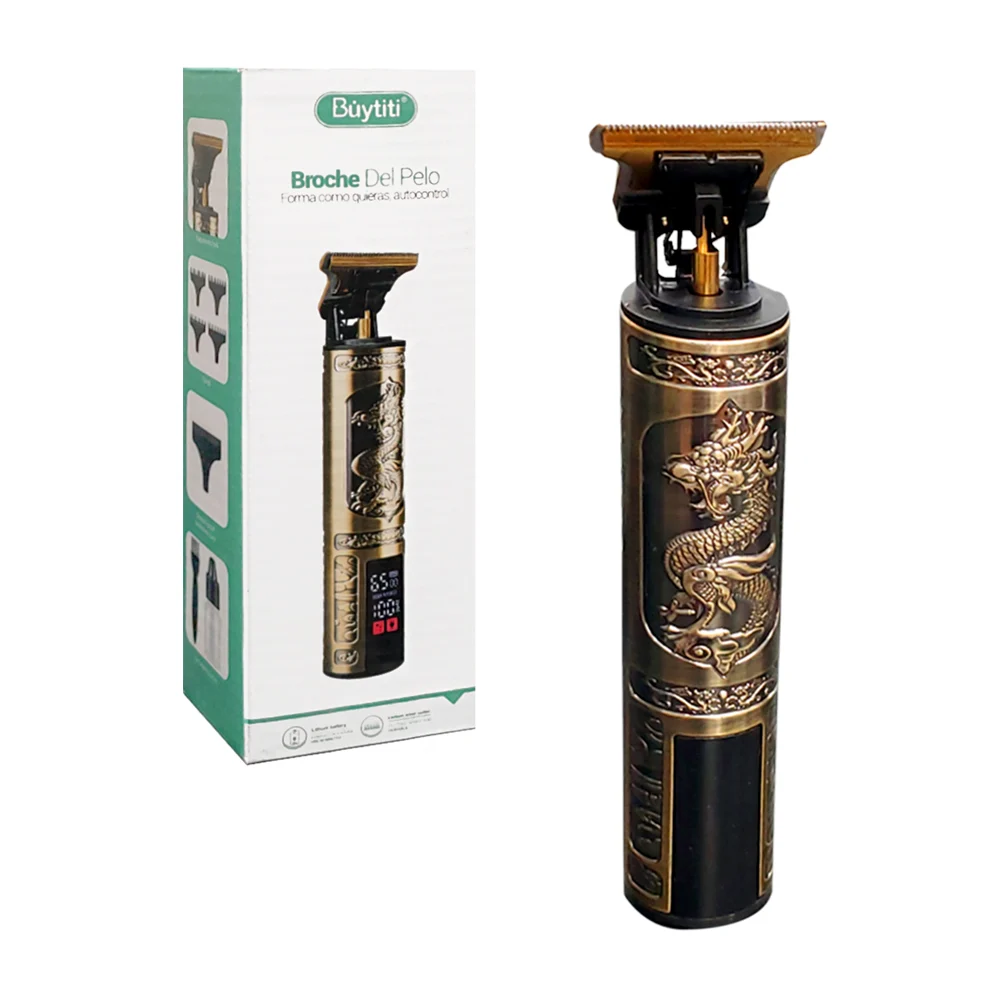 Máquina trimmer inalámbrica con diseño vintage de dragón y 4 peinetas intercambiables para cortar el cabello / MR-116