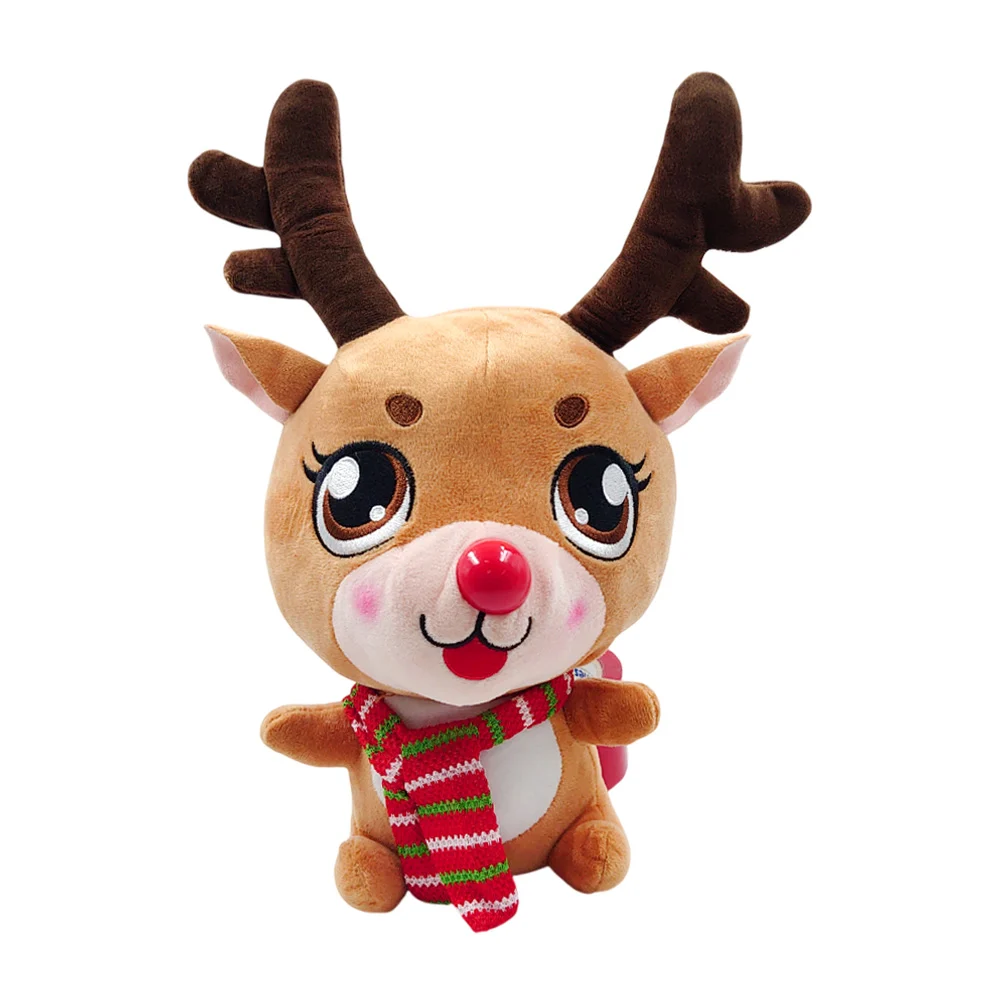Peluche afelpado mediano de reno cabezón con bufanda, 31cm / mr-510504