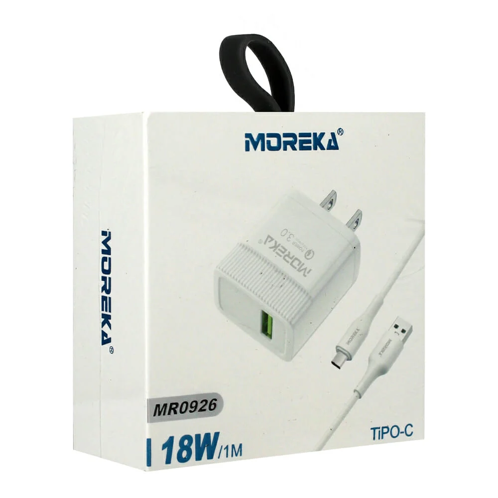 Combo cargador moreka de 1 metro entrada tipo-c de 18w y carga rápida 3.0 / mr0926