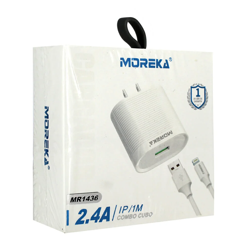 Combo cargador moreka 2.4a de 1 metro con entrada lightning iphone / mr1436