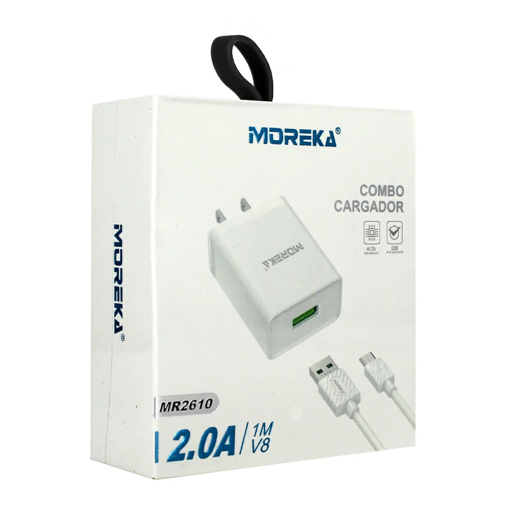 Combo cargador moreka 2.0a de 1 metro para entrada v8 / mr2610