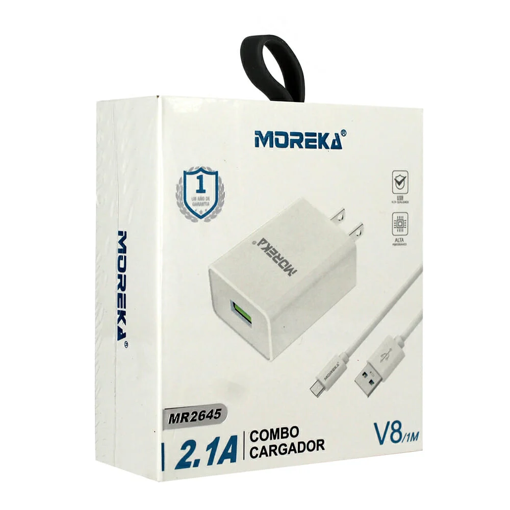 Combo cargador moreka 2.1a de 1 metro para entrada v8 / mr2645