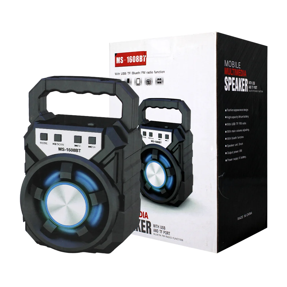 Bocina bluetooth portátil de 3 pulgadas con fm, puerto sd-usb / ms-1608bt