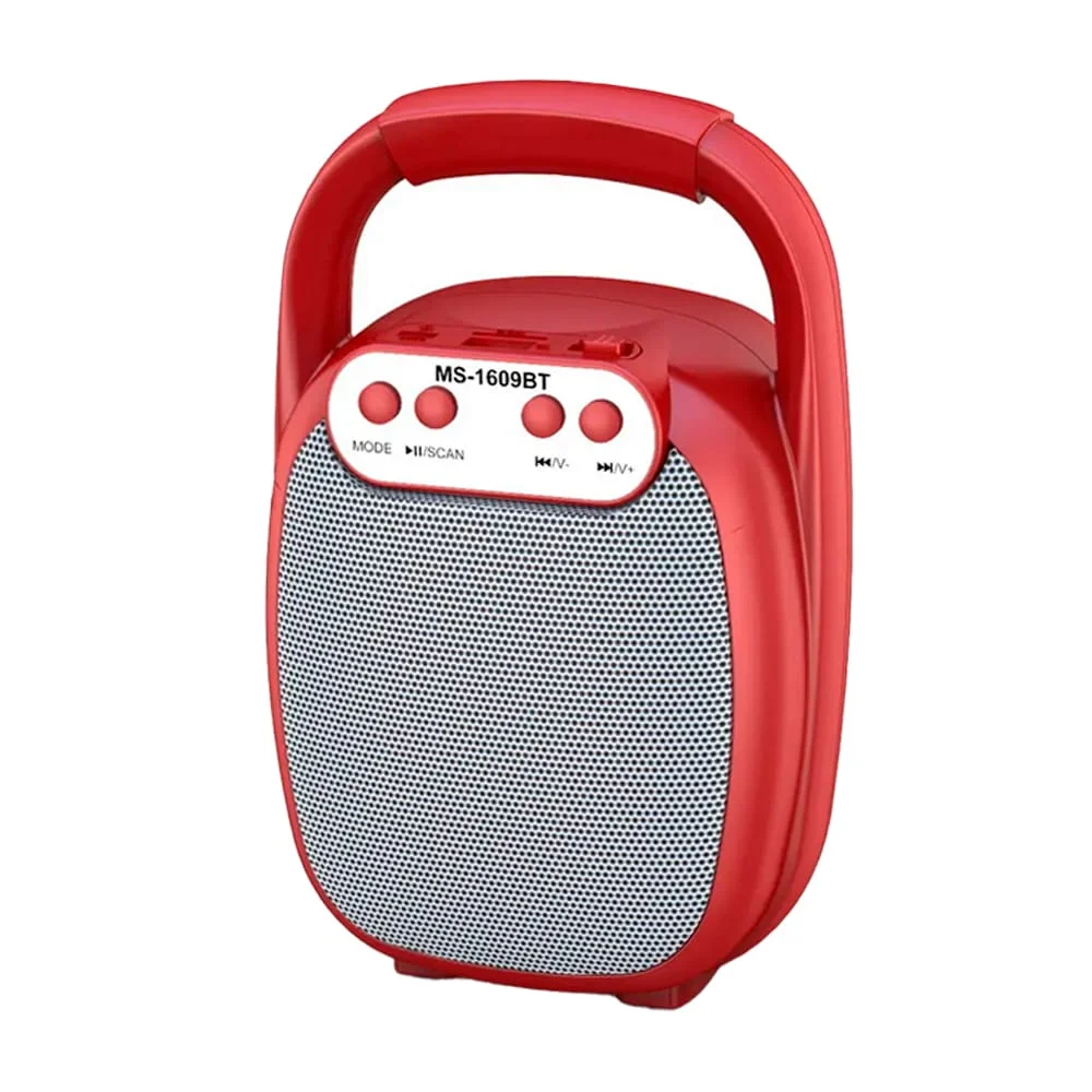 Bocina pequeña bluetooth en color rojo de 3 pulgadas con ranuras usb sd y radio fm / ms-1609bt