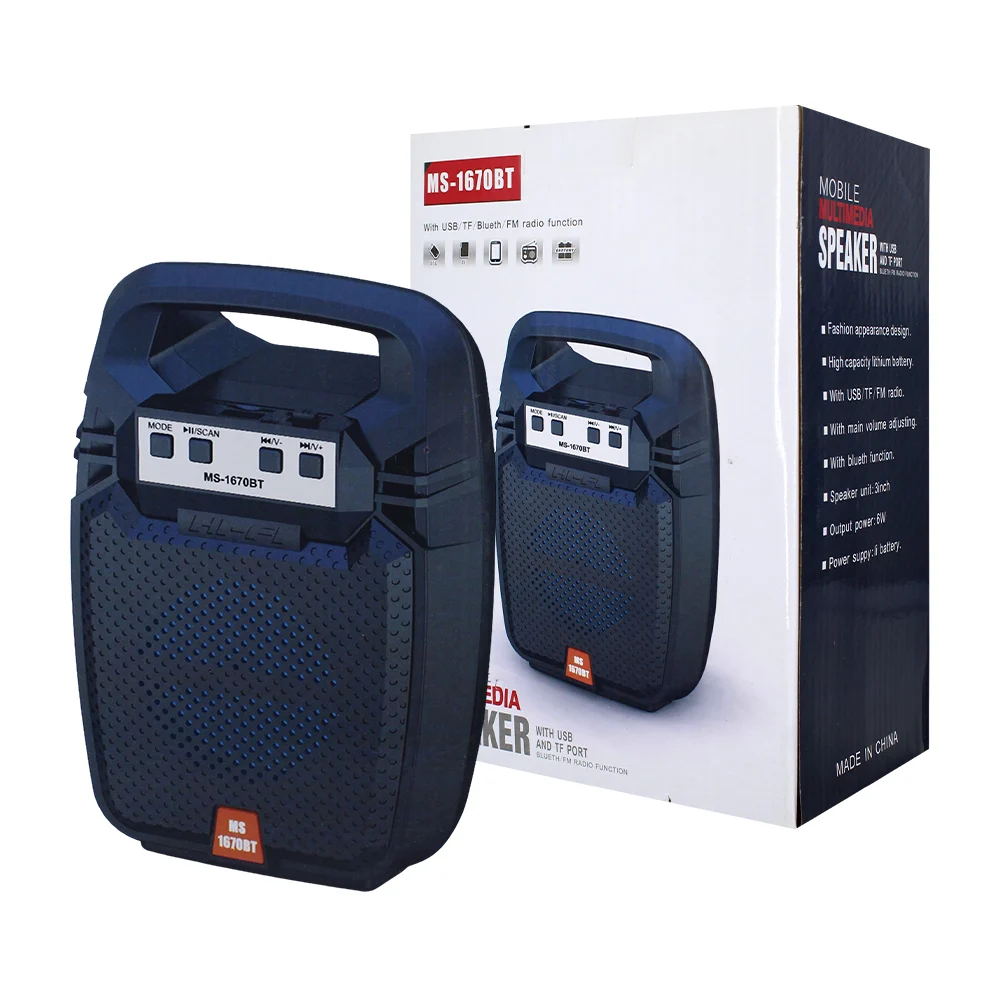 Bocina bluetooth portátil de 3 pulgadas con fm, puerto sd-usb / ms-1670bt