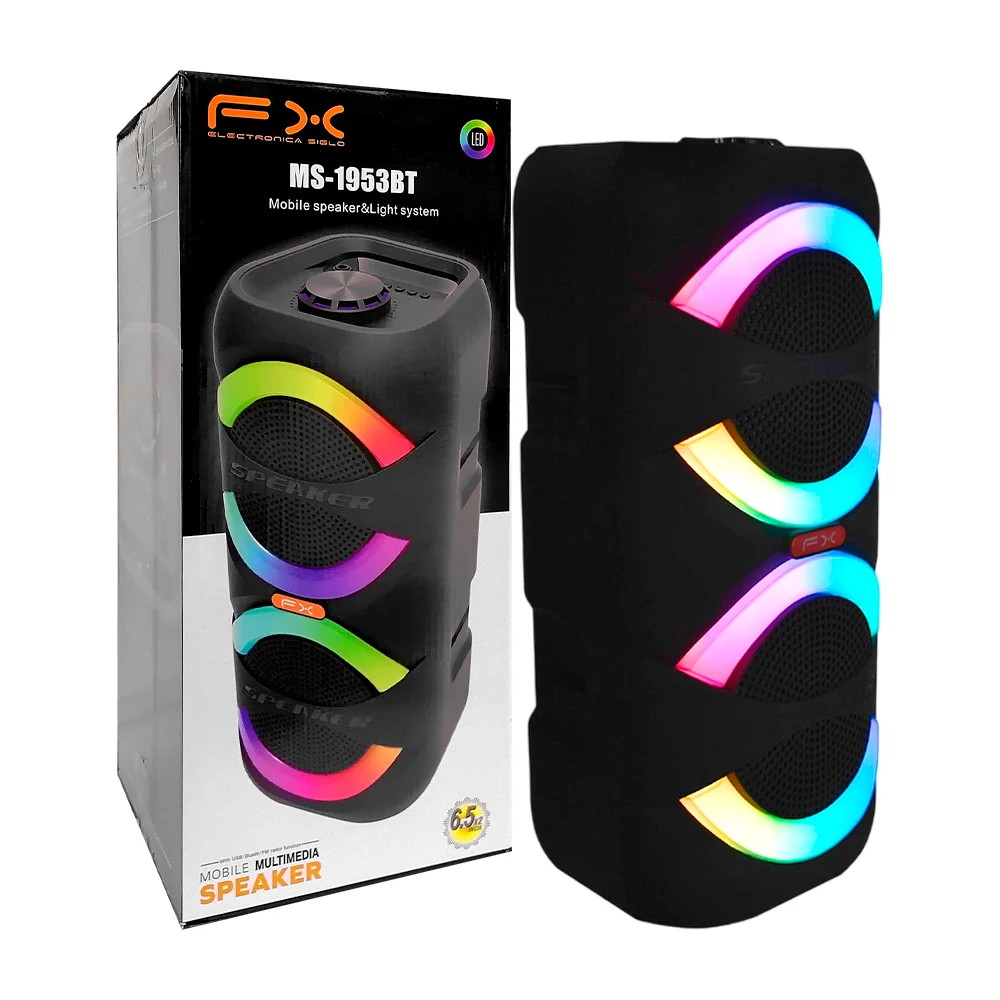 Bocina altavoz bluetooth portátil fx de 6.5x2 pulgadas con luces rgb, entrada mic y usb / ms-1953bt