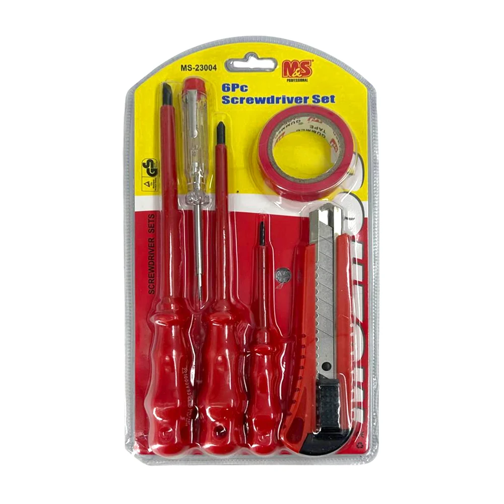 Set de 6 herramientas, 4 desarmadores, cutter y cinta aislante / muzhou / ms-23004 / tl35310 / tl43443