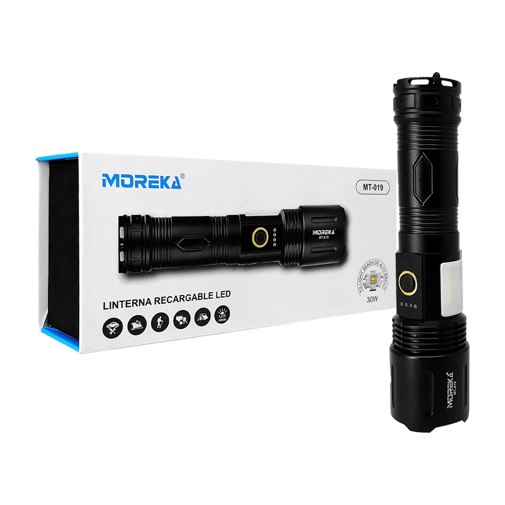 Lámpara linterna moreka recargable portátil con 3 modos de luz blanca / mt-019