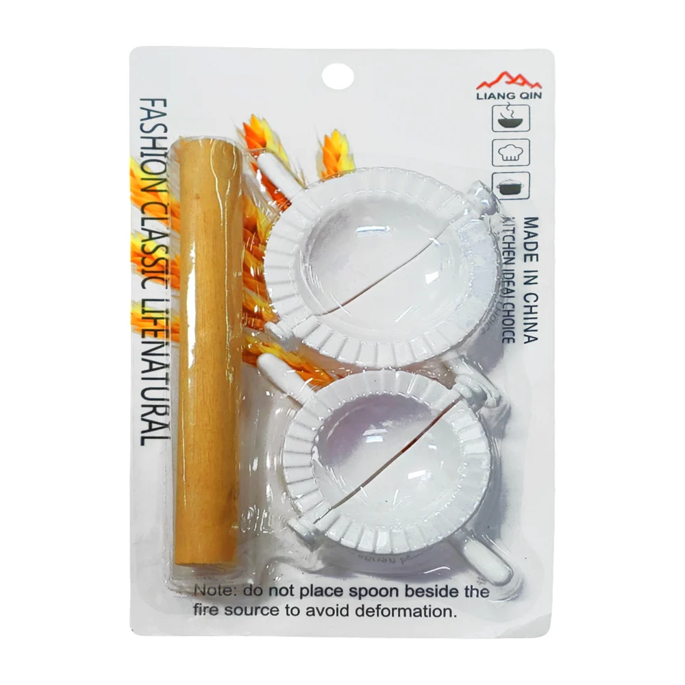 Blíster con 2 máquinas manuales de diferentes tamaños para hacer dumplings + rodillo de madera / classic lifenatural / mt1120