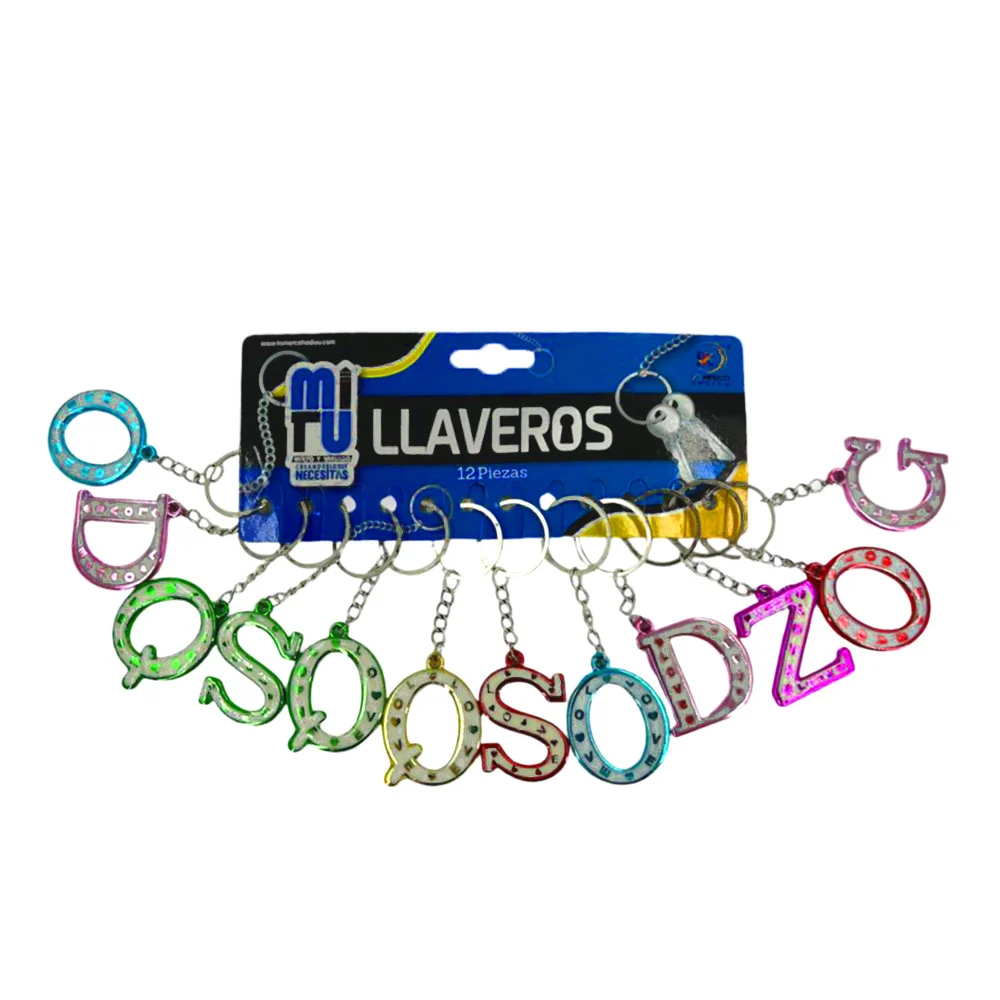 Paquete con 12 llaveros en forma de letra con estampado frase love, variedad de colores metálicos / mt565