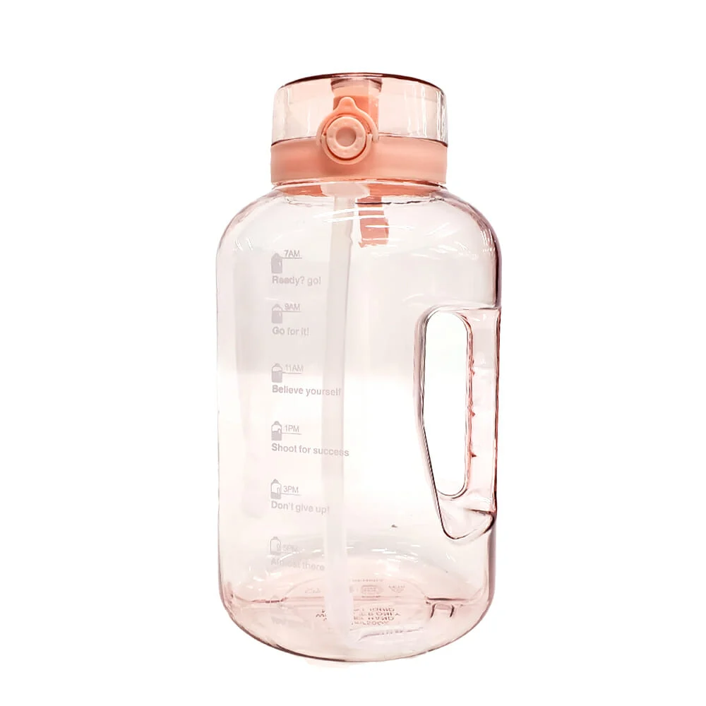 Botella garrafón translúcida con indicadores motivacionales y popote, variedad de colores / mt728