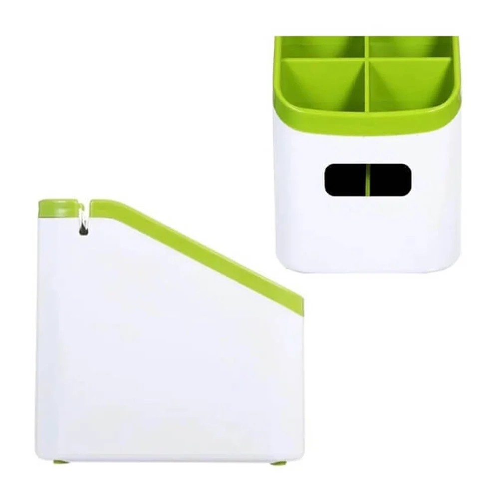 Escurridor de plástico para cubiertos 6 compartimentos, 2 para los cuchillos + afilador de cuchillos, variedad de colores / mt785